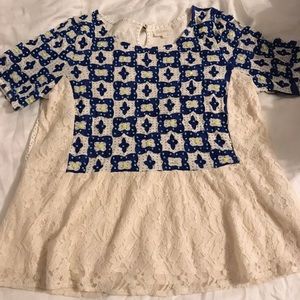 Anthropologie Deletta Beaded Lace Peplum Top